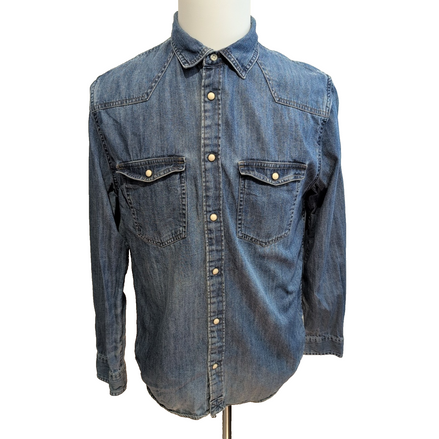 Chemise Zara Man western L denim bleu boutons pression manches longues