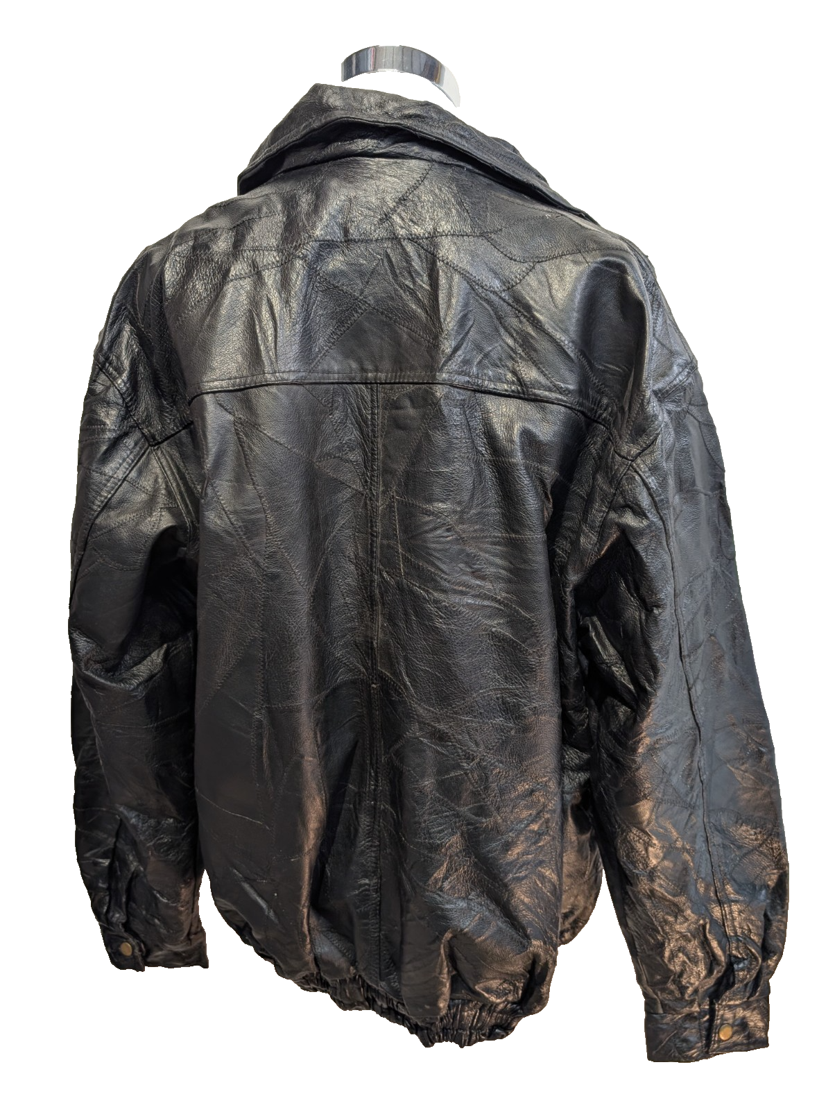 Vintage Leather Bomber Jacket Patchwork Black XL Napoline Coat Veste |48c