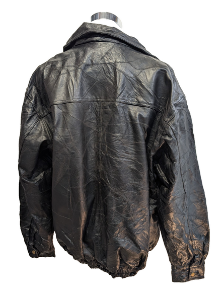 Vintage Leather Bomber Jacket Patchwork Black XL Napoline Coat Veste |48c