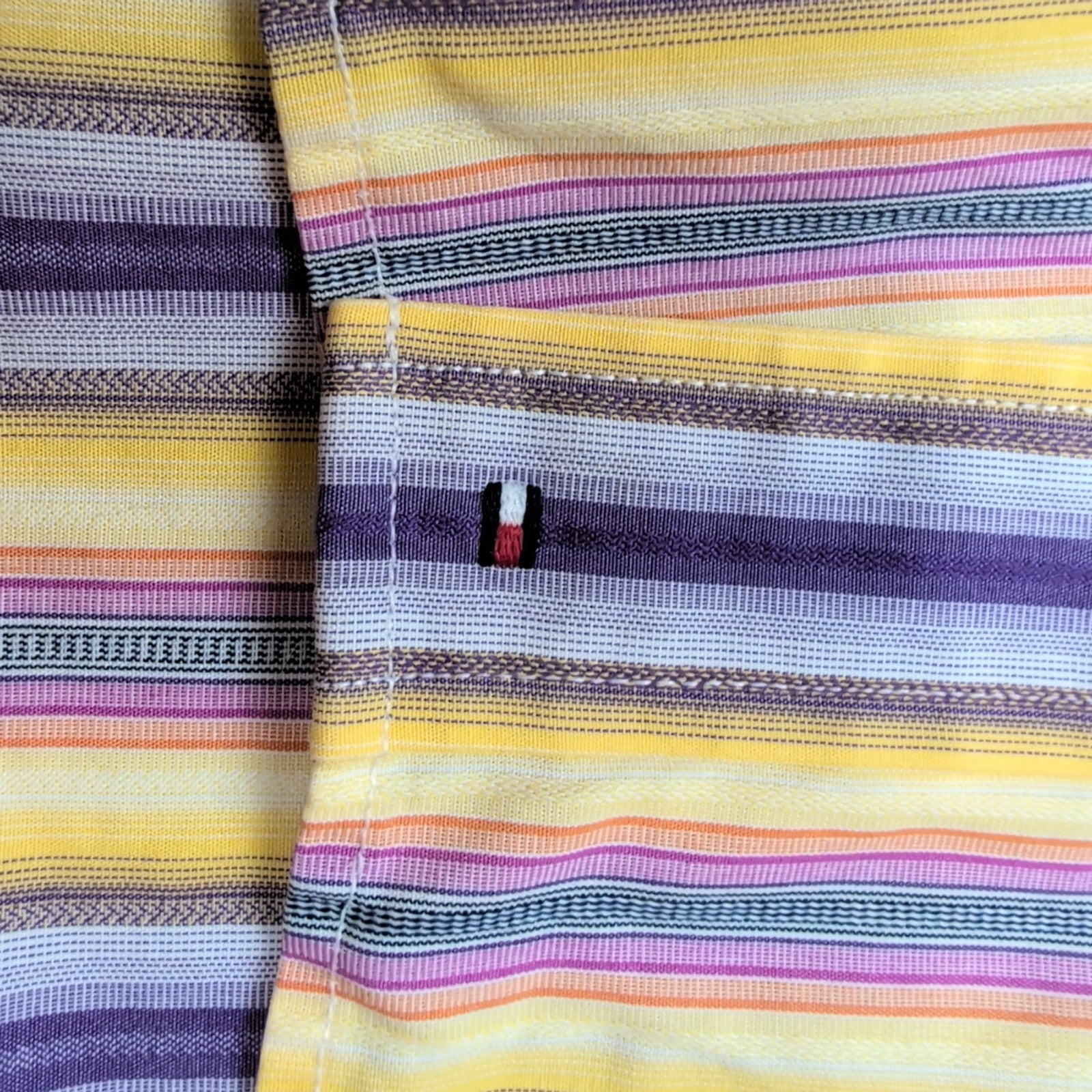 Chemise Tommy Hilfiger Homme Taille M 80s Two Ply Rayée Violet Jaune Coton