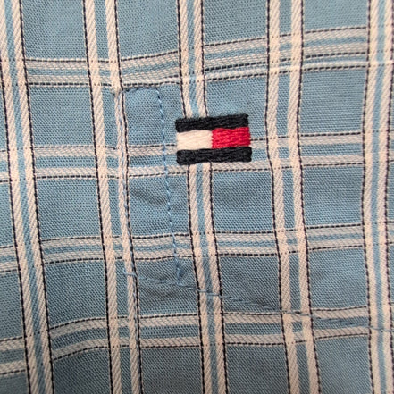 Chemise Tommy Hilfiger Bleu Ciel à Carreaux Manches Longues 1 Poche - Taille M
