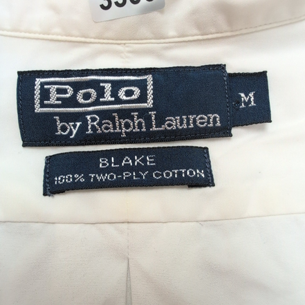 Chemise Polo Ralph Lauren Blake M blanc uni logo bleu marine coton