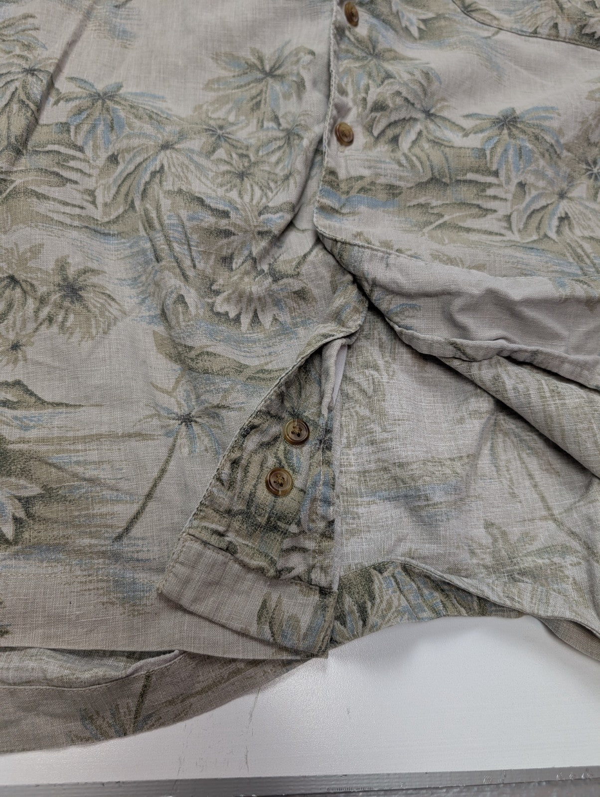 Chemise hawaïenne lin et coton Van Heusen palmiers manches courtes XL #716h