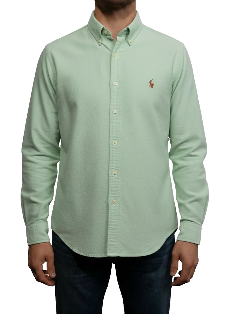 Chemise Ralph Lauren verte clair logo marron taille XXL #2505
