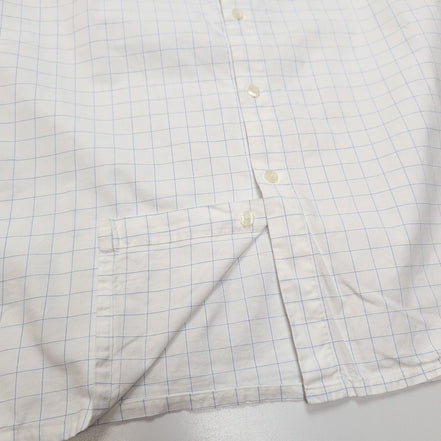 Chemise YVES SAINT LAURENT L Blanche Carreaux Bleus 100% Coton Logo Rose