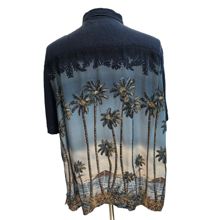 Chemise Hawaïenne Batik Bay XXL Bleu Marine Palmiers Rayonne manches courtes