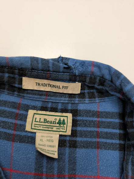 Chemise L.L. BEAN Flanelle Vintage Carreaux Bleu Noir Manches Longues Taille XL