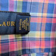 Chemise Ralph Lauren M Rose Bleu Carreaux Shirt Button Down Logo Fluo Coton