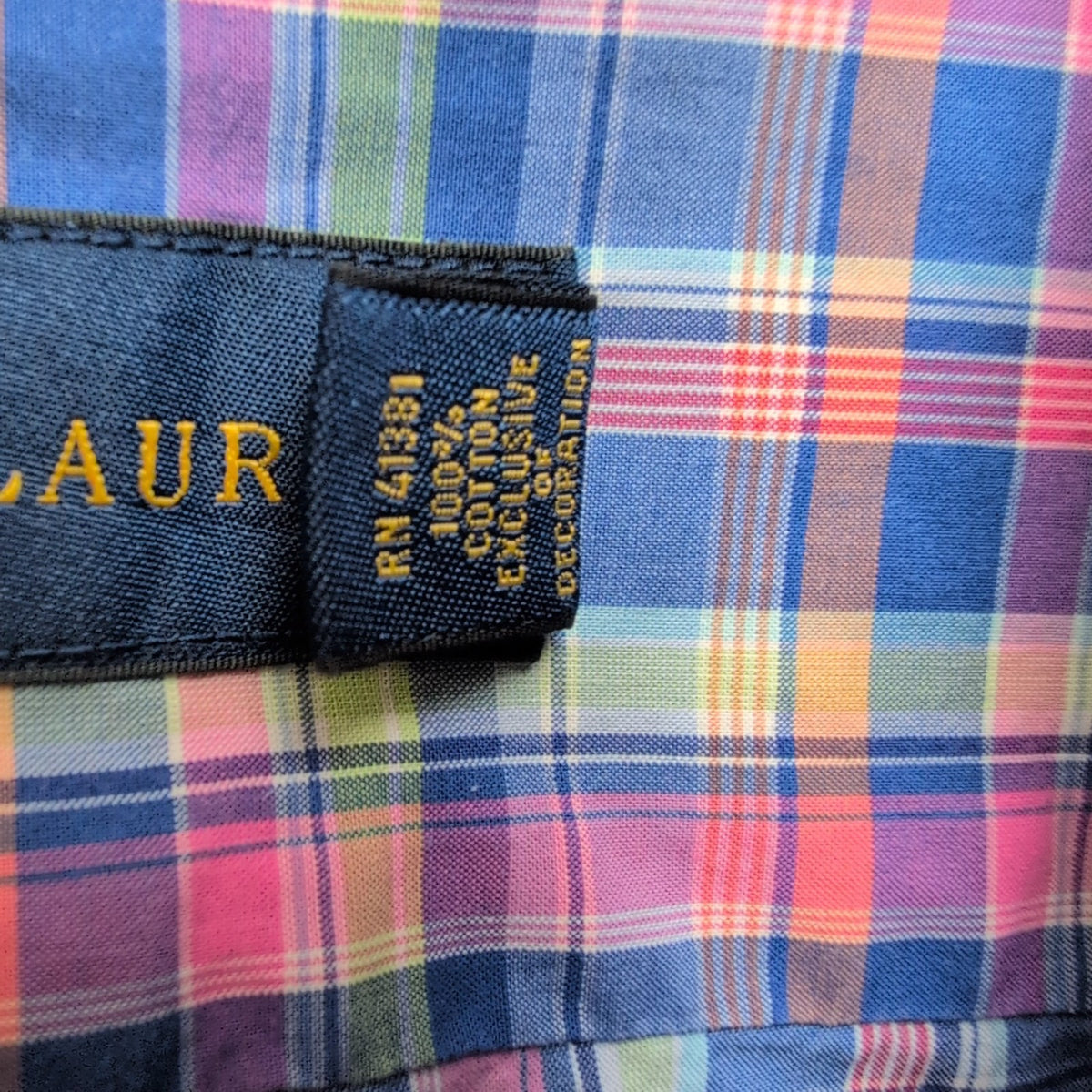 Chemise Ralph Lauren M Rose Bleu Carreaux Shirt Button Down Logo Fluo Coton