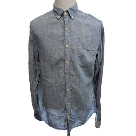 Chemise J.Crew Mercantile M Bleu Chiné Unie 100% Lin Manches Longues