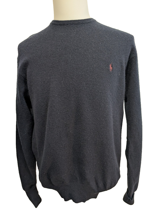 Pull Col Rond POLO Ralph Lauren Bleu Marine 100% Laine d'Agneau - Taille L