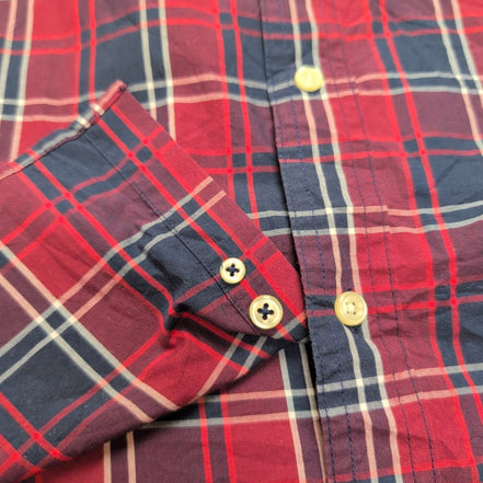 Chemise Chaps XL Bleu Marine Rouge Carreaux Custom Fit Logo Poche