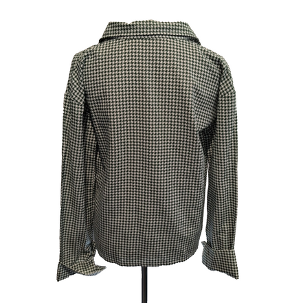 Chemise Femme La Mode de Mélina L Vert Blanc Pied-de-Poule Coton Fait Main