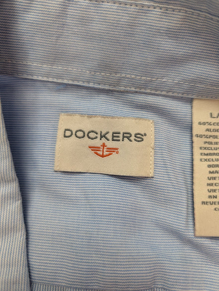Chemise Dockers manches courtes bleu à rayures taille L #263