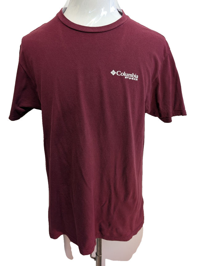 COLUMBIA PFG T-Shirt Homme L Bordeaux Pêche Logo Vintage Fishing Outdoor |101T