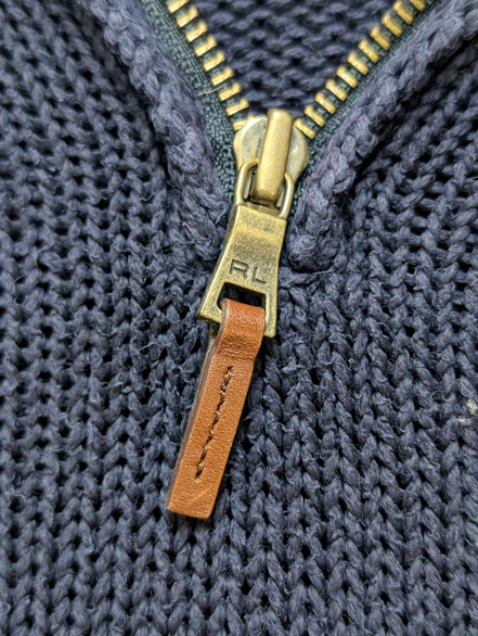 Pull Polo Ralph Lauren Col Zippé Bleu Marine 100% Coton Taille M Vintage
