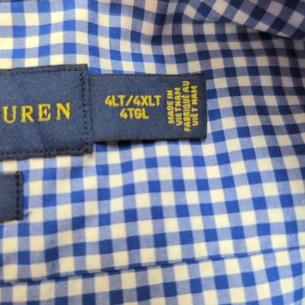 Chemise Ralph Lauren 4XLT Bleu Carreaux Coton Stretch Logo Jaune Grande Taille