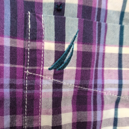 Chemise Nautica L Vert Violet Carreaux Coton Logo Brodé Poche manches longues