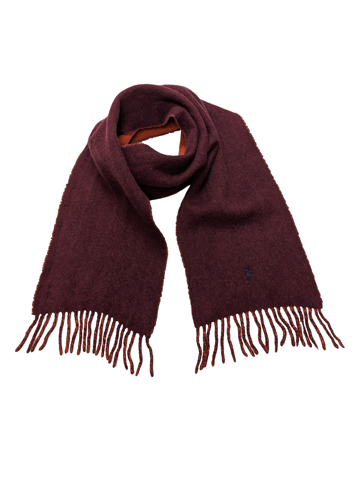 Écharpe Polo Ralph Lauren Réversible Laine d'agneau Bordeaux Orange Made Italy