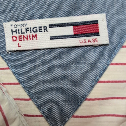 Chemise Tommy Hilfiger Denim blanc cassé rayures rouges manches courtes taille L