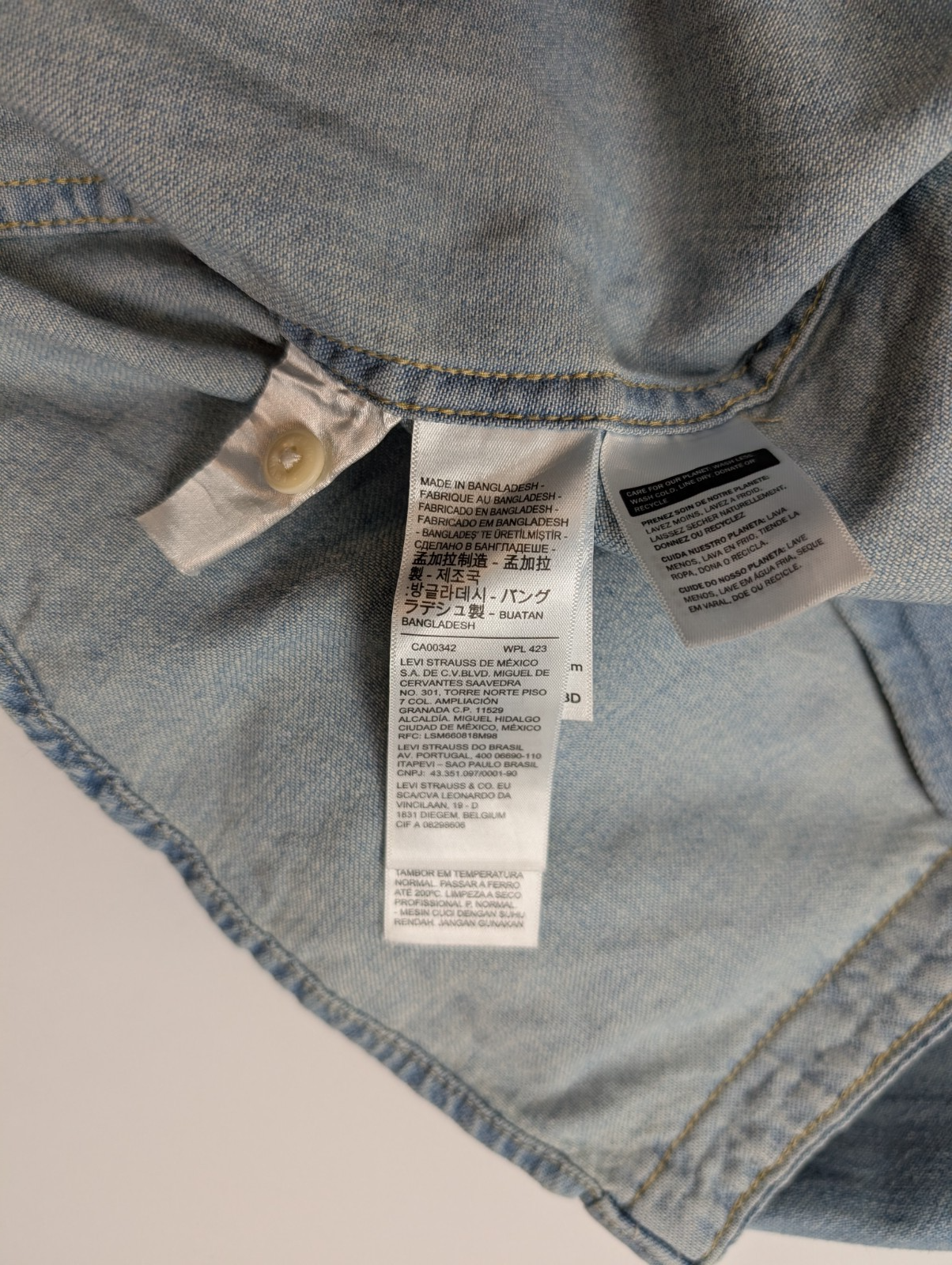 Chemise LEVI'S Western Jean Denim Bleu Manches Longues - Taille M