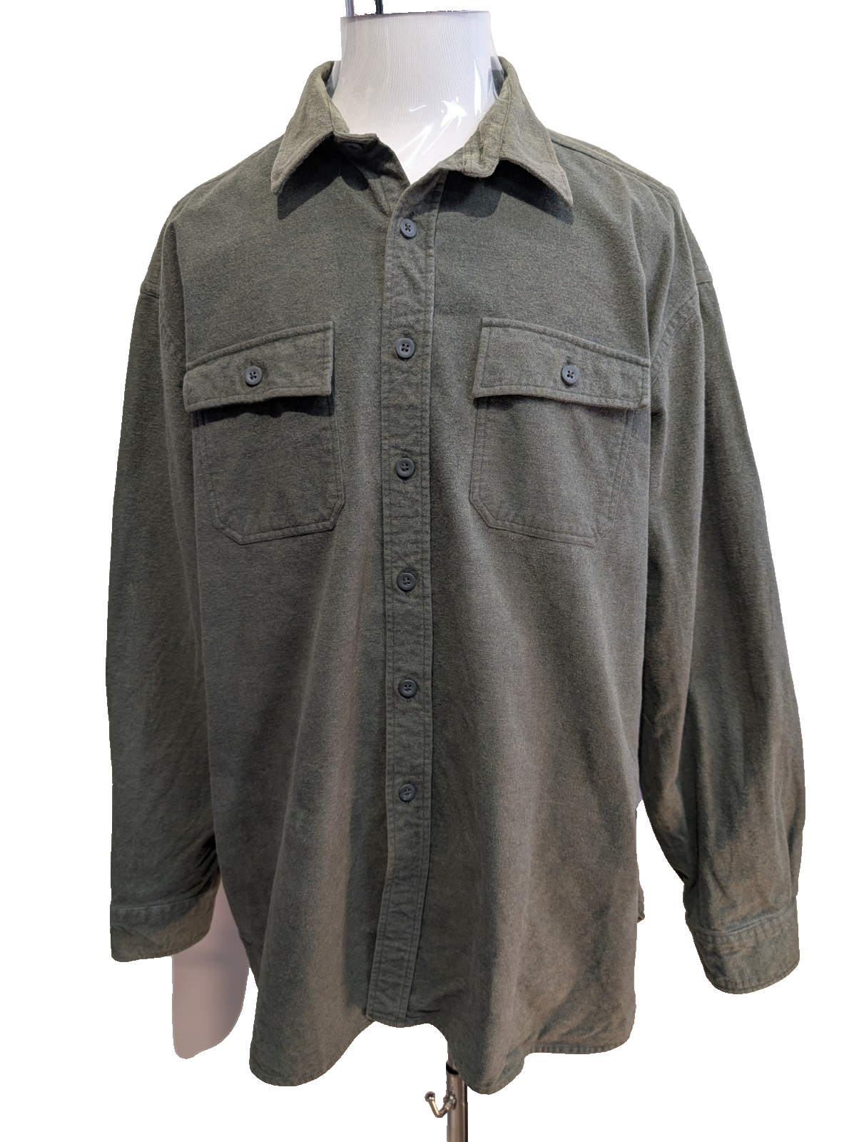 L.L. Bean XXL Chemise Chamoisette Flanelle Épaisse Vert Kaki Workwear