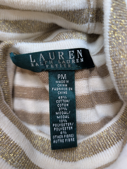 Pull Ralph Lauren (Lauren) Femme M Blanc Cassé Rayures Dorées Métal Chic 🏷️