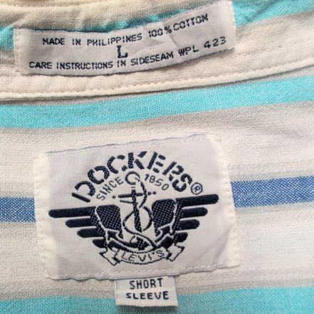 Chemise Dockers Rayures Bleu Ciel et Blanc Taille L Coton Manches courtes Poche