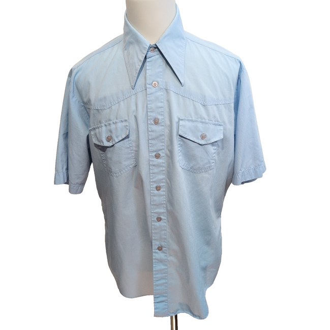 Chemise Kmart L Western Bleu Clair Col Pointe Manches Courtes Permanent Press