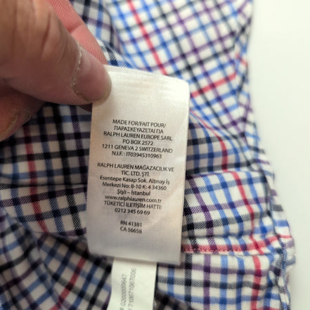 Chemise Ralph Lauren M Carreaux Bleu Rouge Logo Bleu Marine manches longues