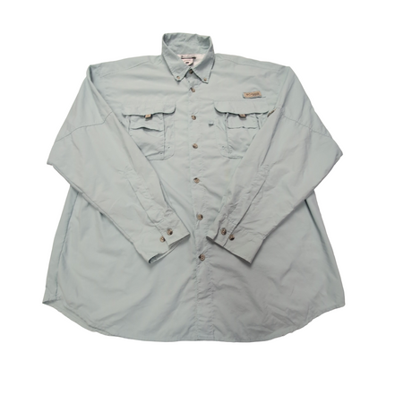 Chemise Columbia PFG nylon verte pastel uni poches manches longues taille M