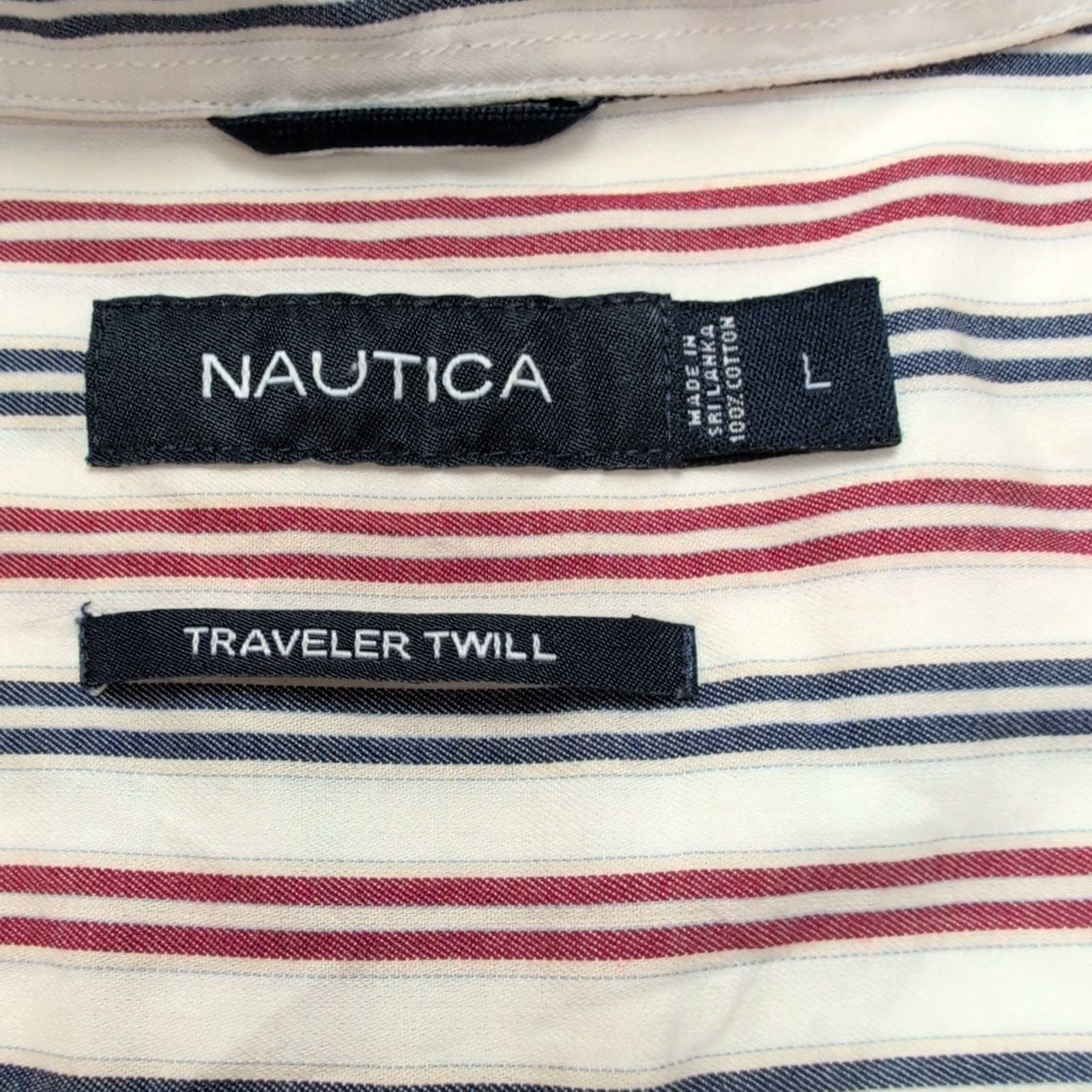 Chemise Nautica Traveller Twill L Rayures Rouge Blanc 100% Coton manches longues