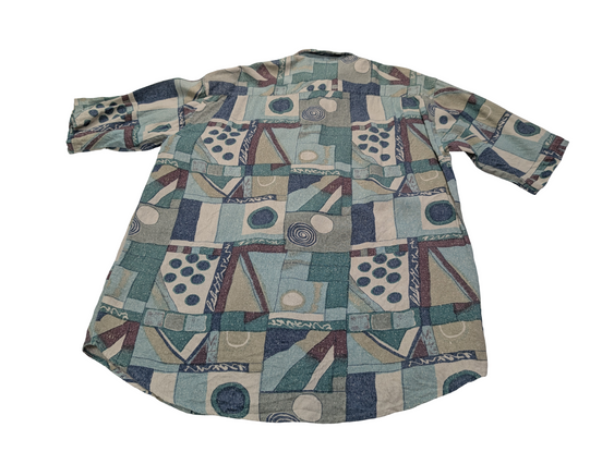 Chemise hawaïenne soie Nine Twenty East abstrait manches courtes taille M