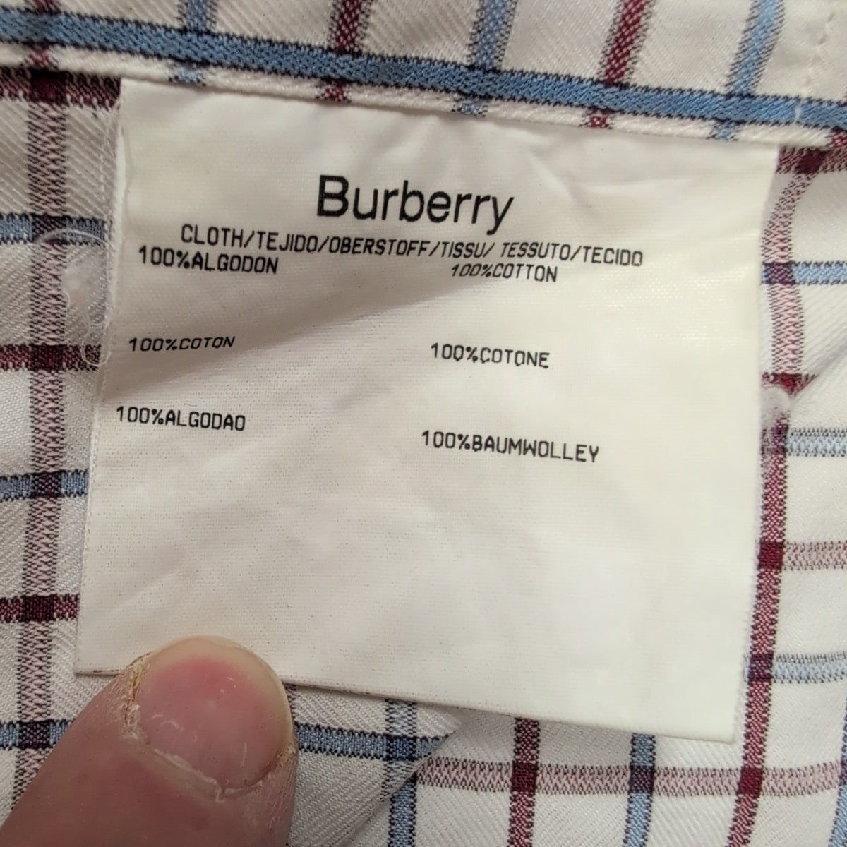 Chemise BURBERRY Taille 4 L Bleu Blanc Rouge Carreaux 100% Coton Logo Bleu