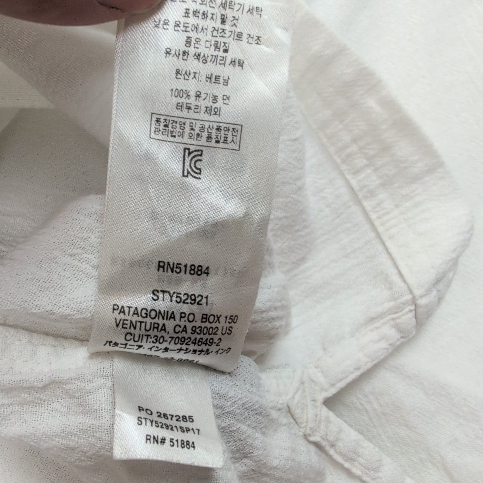 Chemise Patagonia M Blanc Coton Organique Texturé Manches Courtes