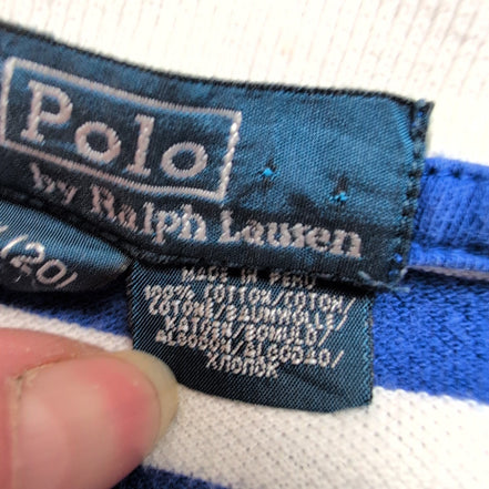 Polo Ralph Lauren Homme XS Bleu Blanc Rayures Logo Orange Polo Manches Courtes