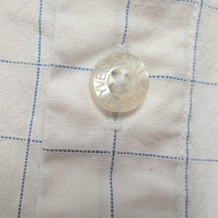 Chemise YVES SAINT LAURENT L Blanche Carreaux Bleus 100% Coton Logo Rose