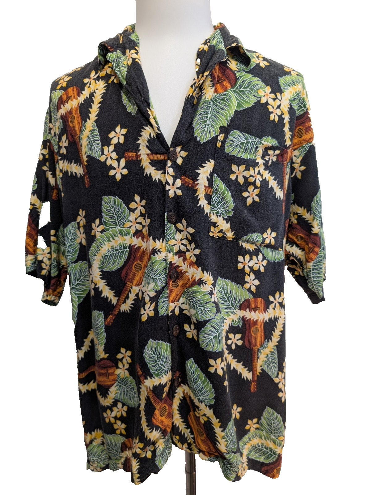 Chemise Hawaïenne Straight Down Made in USA Motif Guitare - Taille L
