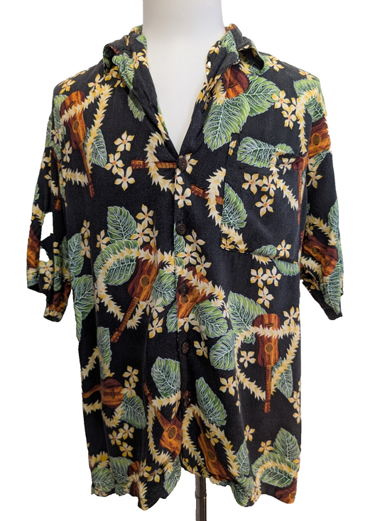 Chemise Hawaïenne Straight Down Made in USA Motif Guitare - Taille L