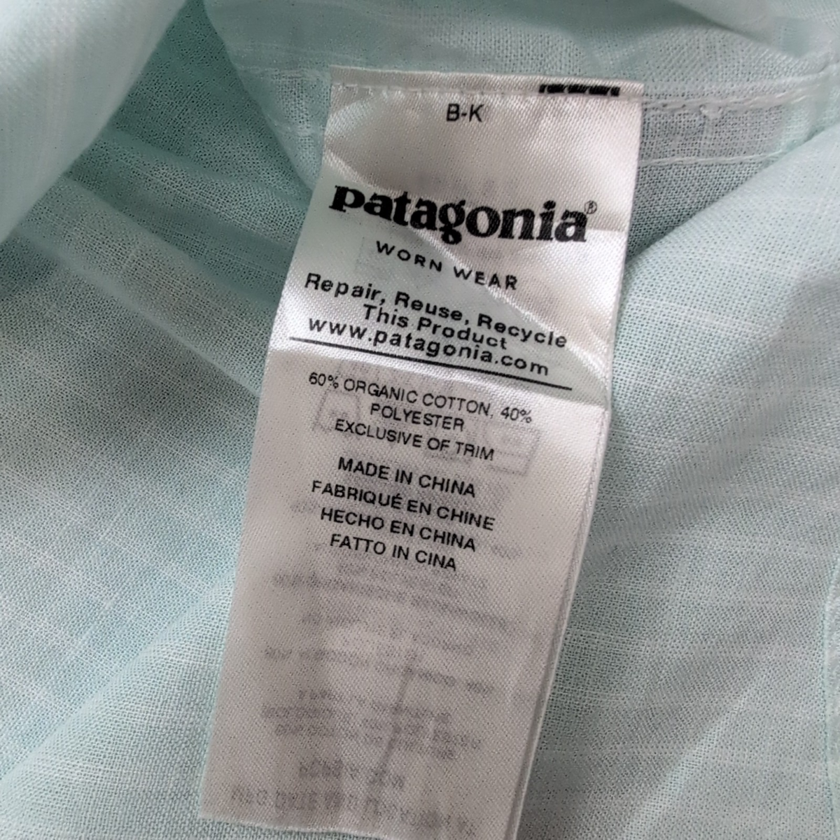 Chemise Patagonia L vert pâle rayures coton bio manches courtes