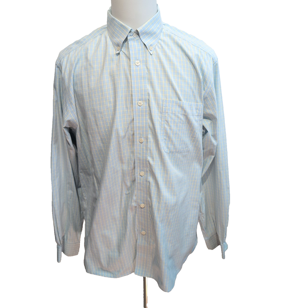 Chemise Eddie Bauer L USA Bleu Jaune Carreaux 100% Coton Manches Longues