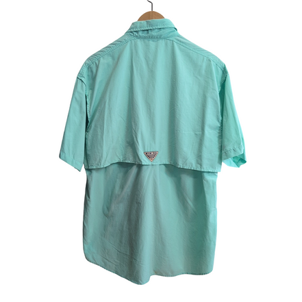 Chemise Columbia PFG nylon verte uni brodée manches courtes taille S poches