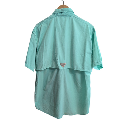Chemise Columbia PFG nylon verte uni brodée manches courtes taille S poches