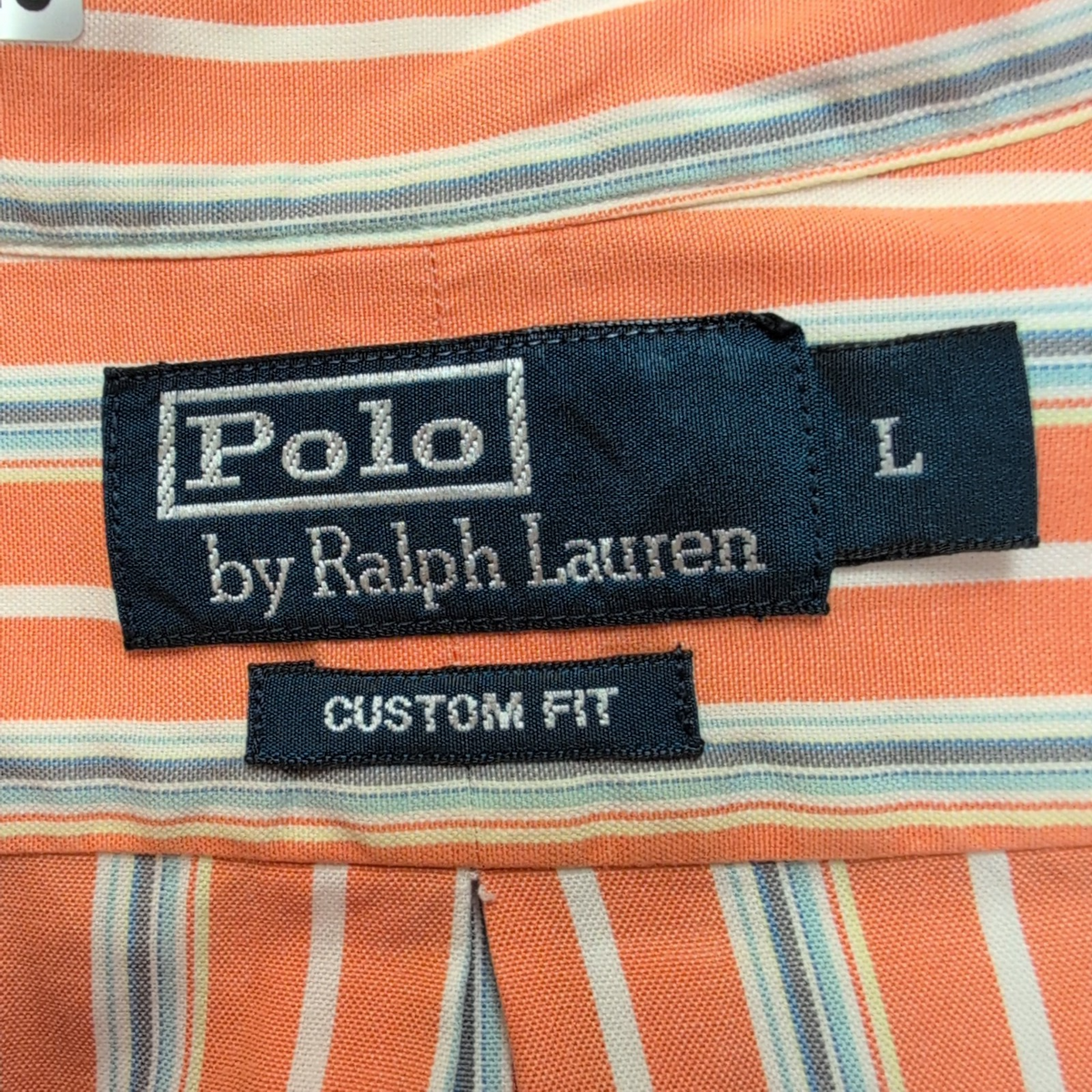 Chemise Polo Ralph Lauren L Custom Fit Rayures Orange Gris Button Down Shirt