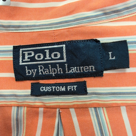 Chemise Polo Ralph Lauren L Custom Fit Rayures Orange Gris Button Down Shirt