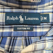 Chemise Ralph Lauren Custom Fit Homme M Bleu Carreaux Lin Coton Manches Courtes
