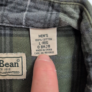 Chemise L.L. Bean kaki à carreaux 1 poche taille L manches longues #218e
