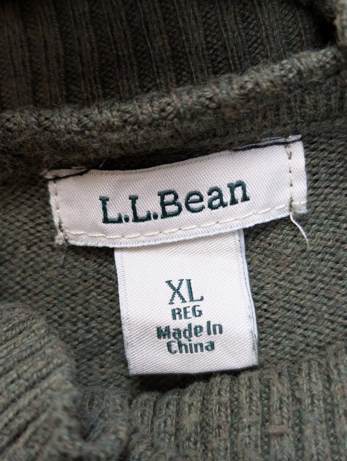 Pull L.L. Bean vintage col roulé coton et cachemire vert foncé homme taille XL