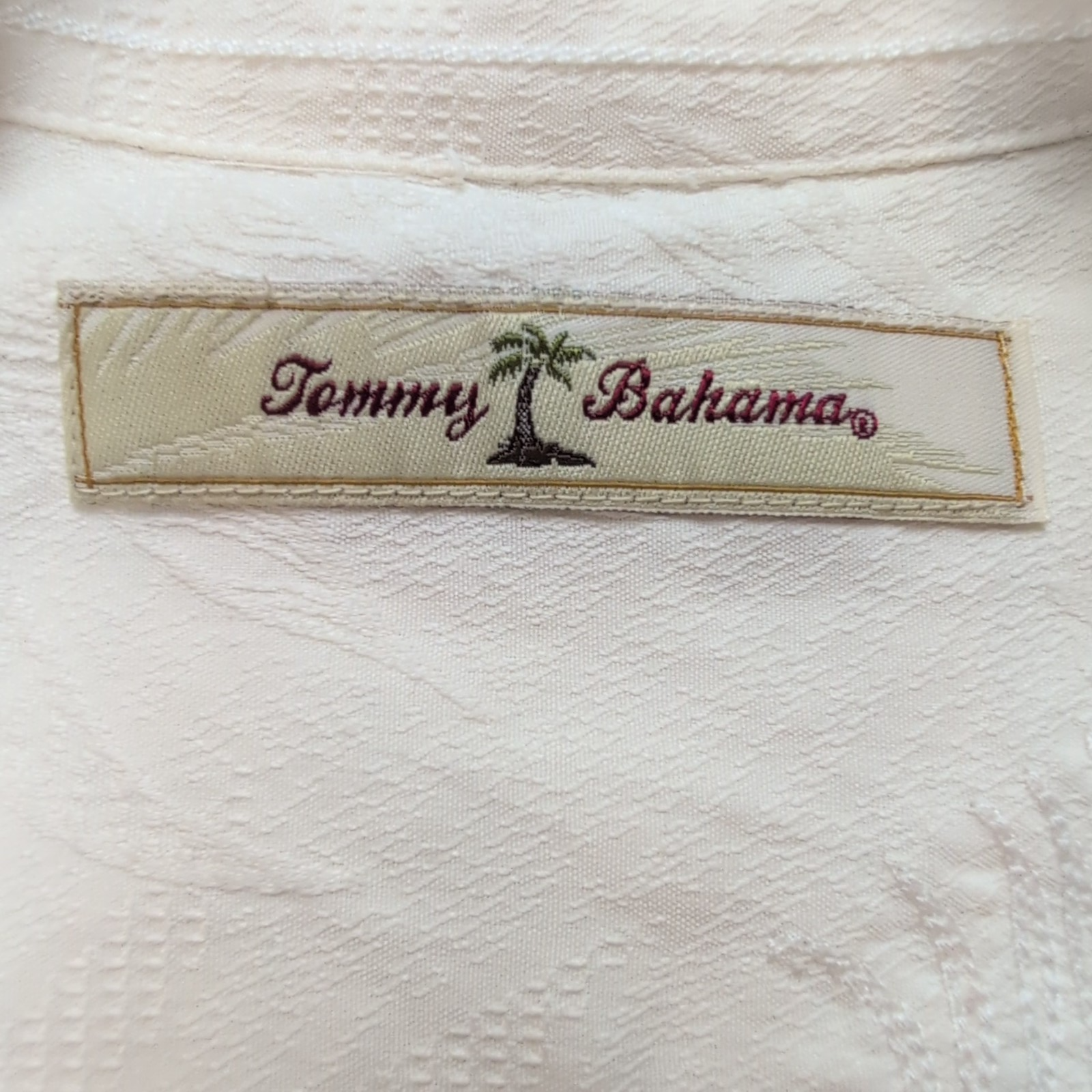 Chemise Hawaïenne Tommy Bahama Soie S Blanc Feuillage Gaufré Manches Courtes