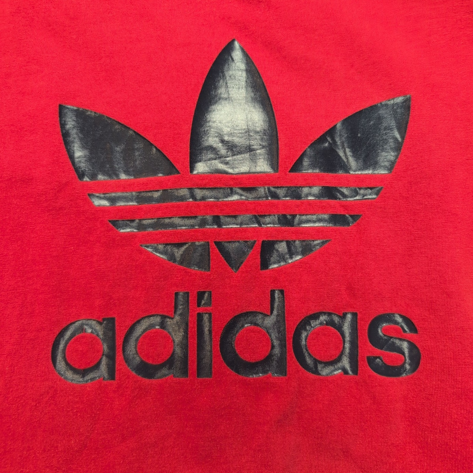 T-shirt Adidas M Rouge Grand Logo Bleu Marine 100% Coton Vintage